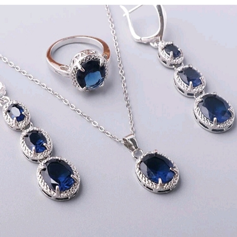 Geometric Charm Necklace & Ring & 1pair Drop Earrings Rhinestone Jewelry